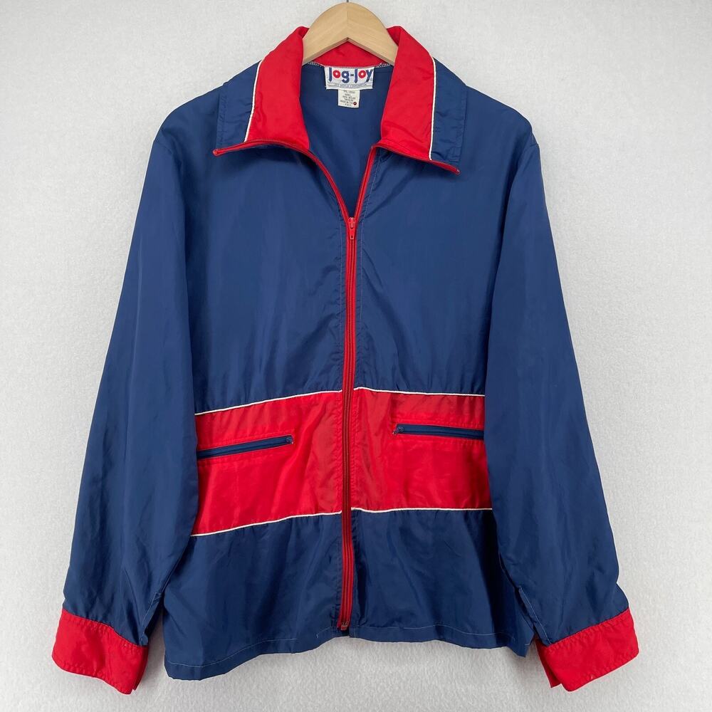 JOG JOY Jacket Mens L Taffeta Windbreaker Running Full Zip Vintage 70s Blue